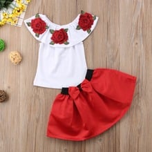 Conjunto de roupas florais para meninas, 2 peças, blusas + saia curta, roupas infantis para meninas, 2019 2024 - compre barato