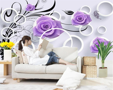Papel de parede personalizado para decoração de casa, mural de sala de estar, quarto, plano de fundo, tv, sofá, rosa roxa, 3d, decoração 2024 - compre barato
