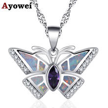 Ayowei fashion butterfly design white fire Opal silver stamped for girl fashion jewelry necklace pendant OP818A 2024 - buy cheap