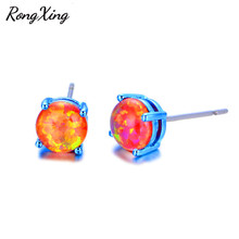 RongXing Vintage Punk Blue Gold Filled Orange Fire Opal Stud Earrings For Women Fashion Jewelry Earrings Christmas Gifts Ear0695 2024 - buy cheap