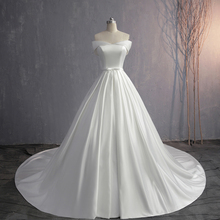 Simple A-line Wedding Dresses Plus Size Off Shoulder Satin Vestido de Noiva Lace Up Back Robe de Mariee Boat Neck Gelinlik 2024 - buy cheap