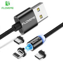 FLOVEME 1M Magnetic USB Cable , LED Magnet Charger Micro USB Phone Cable For iPhone X 7 6 5 For Samsung Galaxy S8 S9 Type C Cabo 2024 - buy cheap