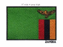 ZAMBIA embroidery flag patch 3" wide black border  iron on transfers applique 2024 - buy cheap