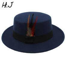 Chapéu tipo fedora para homens, chapéu masculino liso para outono e inverno com pena 2024 - compre barato