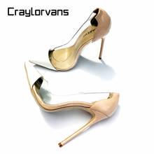 Craylorvans Women Pumps 2019 Transparent 12.5cm High Heels Sexy Pointed Toe Slip-on Clear Wedding Dress Shoes For Lady Size 43 2024 - buy cheap