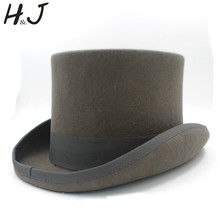 Sombrero Fedora de lana para hombre y mujer, sombrero de copa de 13,5 cm (5,3 pulgadas), 4 tamaños, gris, para mago, Steampunk, fiesta, boda 2024 - compra barato