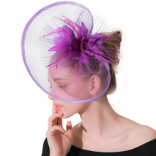 Light Purple Feather Flower Hair Clip Fascinator Hat Headband Mesh Ladies Big Derby Headpiece With Veils Hair Accessories Ladies 2024 - buy cheap