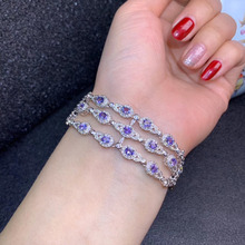 S925 silver natural blue tanzanite gem bracelet natural gemstone bracelet Luxurious big Row chain women party gift fine jewelry 2024 - buy cheap
