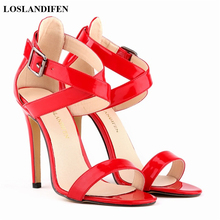 14 Colors Patent Leather Korean Women Sandals 2022 Summer Fashion Cross Buckle Open Toe High Heels 11cm Ladies Party Bride Shoes 2024 - buy cheap