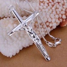 Free Shipping silver plated Necklace, sterling-silver-jewelry Long cross of Jesus /DDZSMPLE DDZSMPLE 2024 - buy cheap