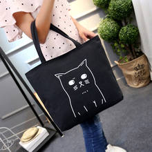 AEQUEEN Cartoon Cat Bag Canvas Beach Bags Women Large Handbag Canvas Bolsas Feminina Casual Totes Cats Printed Shopping Bag Lady 2024 - buy cheap