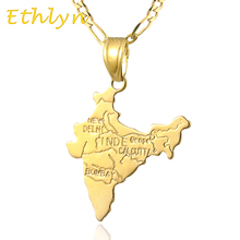 Ethlyn Mapa Indiano da Cor do Ouro pingente & colar para as mulheres & homens, moda ouro jóias India mapa P43 2024 - compre barato