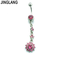 Brand New Fashion Belly Button Rings 316L Stainless Steel Dangle Pink Flower Navel Body Piercing Jewelry 2024 - buy cheap