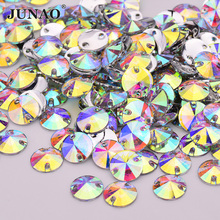 JUNAO High Quality 10 12 16 18mm Sewing Crystal AB Rivoli Rhinestones Flat Back Resin Gems Stones Sew On Round Strass Applique 2024 - buy cheap