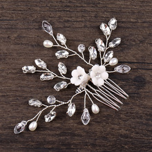 Pente de pérolas simuladas artesanal, pente de flor de cristal para cabelo de noiva, acessórios de joias para casamento sl 2024 - compre barato