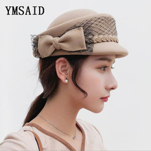 Ymsaid Female Pure Wool Felt Fedora Hats Girl Banquet Fashion Headwear Women Party Formal Newsboy Caps Lady Bowknot Beret Caps 2024 - buy cheap