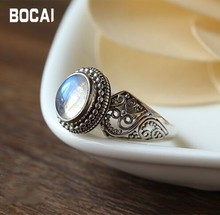 Nepal 925 sterling silver inlaid natural Moonstone Ring 2024 - buy cheap