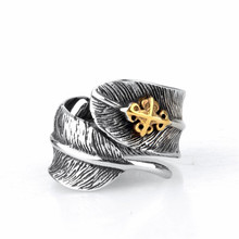 Anel de aço inoxidável, anel de titânio de aço, moda masculina, anel de penas douradas 2024 - compre barato