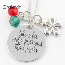 Wholesale SHE IS FAR MORE PRECIOUS THAN JEWELS Engraved Pendant Charms Necklace Lover Gift Jewelry 10Pcs/Lot,#LN198 2024 - buy cheap