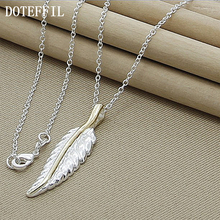DOTEFFIL 925 Sterling Silver Leaves Feather Pendant Necklace 18 Inch Chain For Women Wedding Engagement Fashion Charm Jewelry 2024 - buy cheap