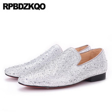 New Summer Brand 46 European Rhinestone Square Toe Men Party Shoes Classic Real Leather Silver Runway Luxury Loafers Big Size 11 2022 - buy cheap