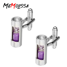 MeMolissa Hot Sale Creative Trinkets Purple Color Hourglass Desig Cufflinks Sand Clock Glass Timer Sandglass Shape Cuff Links 2024 - buy cheap