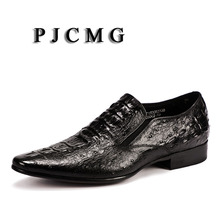 PJCMG-vestido negro/rojo transpirable, estilo cocodrilo de cuero genuino, banda elástica de punta estrecha, zapatos de negocios Oxfords para boda 2024 - compra barato