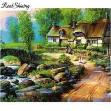 5d diy diamond painting cross stitch house river farm full square round drill Diamond Embroidery mosaic oil painting FS4016 2024 - buy cheap