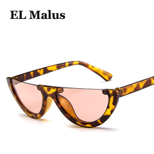 [El malus] óculos de sol de olho de gato, semi aro, feminino, uv400, lente vermelha e azul, espelhado, vintage, de marca 2024 - compre barato