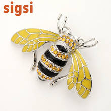 100pcs a lot wholesale price 2W x 1 .5H inches   Yellow/Black Enamel Honey Rhinestones Beetle Bee Brooch Pin 2024 - buy cheap