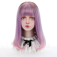 Lolita-Peluca de cabello sintético para mujer, cabellera larga y recta con flequillo, color morado y rosa, estilo Harajuku japonés, resistente al calor, 18 pulgadas 2024 - compra barato