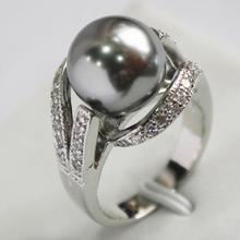Bom casamento nupcial senhora novo design jóias cz banhado com cristal decorado & 12mm cinza concha pérola anel (#7.8.9) 2024 - compre barato