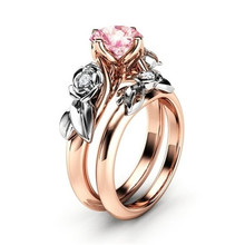 MOONROCY Cubic Zirconia Rings Rose Gold Color Pink Crystal Wedding CZ Rings Jewelry Flower for Women Gift Drop Shipping Gift 2024 - buy cheap