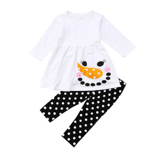 Children Clothes Suits White Cotton Snowman Baby Girls Dress Polka Dot Pants 2pcs Christmas Clothing Sets 2024 - buy cheap