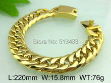 316L Stainless Steel Curb Chain Link Bracelet 16mm 8.66'' Yellow Gold For Men great gifts jewelry 2024 - buy cheap