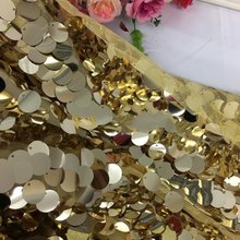 GLace 1Y/Lot Hight quality gold sequin fabric fish scales sequins mesh fabric elastic mesh for dress wedding decoration TX836 2024 - buy cheap