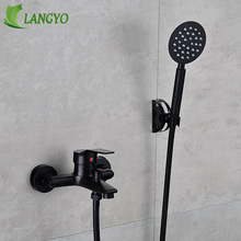 Langyo-torneira de banheira dupla de latão sólido, preto, suporte de parede, água quente e fria, para banheiro 2024 - compre barato