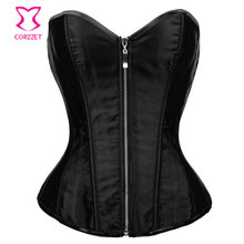 Black Satin Front Zipper Espartilhos E Corpetes Corsets And Bustiers Gothic Corset Sexy Lingerie Burlesque Costumes For Women 2024 - buy cheap