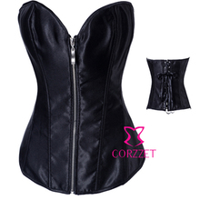 Zip Front Satin Bustier Top Black Corset Corselet Overbust Gaine Amincissante Sexy Corpete E Corseletes Espartilhos 2024 - buy cheap