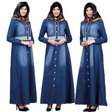 Мусульманская женская одежда, новое модное приталенное джинсовое платье с вышивкой, Абая, Дубай, исламское платье для молитвы, Дубай, Рамадан, длинный рукав, халаты 2024 - купить недорого