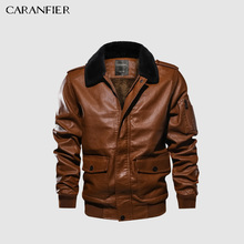 CARANFIER Men PU Jacket Bomber Leather Coat Warm Thick Velvet Male Faux Motorcycle Jackets Mens Brand Clothing Standard US Size 2024 - buy cheap