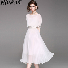 Summer Dress 2020 Chiffon Boho White Dress Women Vintage Korean Midi Pleated Dress Elegant Clothes Ladies Dresses Vestido MY2427 2024 - buy cheap