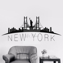 Adesivo de parede de silhueta da cidade, símbolo de nova york, pôster de parede removível para decoração de casa, nova york, decalque de vinil ac074 2024 - compre barato