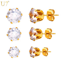 U7-pendientes de cristal de circonia cúbica para mujer, joyería de acero inoxidable, Color dorado, sexángulo, redondos, E780 2024 - compra barato