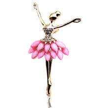 Fashion Women Ballerina Girl Brooch Pin Resin Rhinestone Dancer Jewelry Gold Color Waltz Dance Brooches Broches Lapel Shawl Pin 2024 - buy cheap