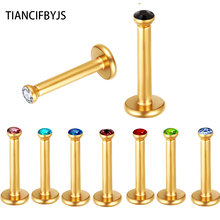Tiantifbyj-anel perfurador corporal com rosca internamente, joia dourada, gema, orelha tragus nas lábios, prata e ouro 2024 - compre barato