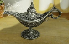 Statue decoration factory outlets Oriental Vintage Silver lamp Colored Tea Pot Genie Lamp flower flagon tools 2024 - buy cheap