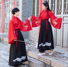 Пары Hanfu старинные китайские красные/черные взрослые костюмы для Хэллоуина карнавала косплея наряд для мужчин и женщин фантазийное платье Женский 4XL 2024 - купить недорого