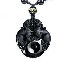 Wholesale Natural Black Obsidian Carved Double PiXiu Brave troops Lucky Pendants Free Beads Necklace fashion Pendant Jewelry 2024 - buy cheap