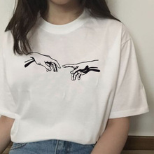 michelangelo david hands ulzzang print t-shirt tshirt femaale t shirt summer clothes aesthetic graphic 90s women top harajuku 2024 - buy cheap